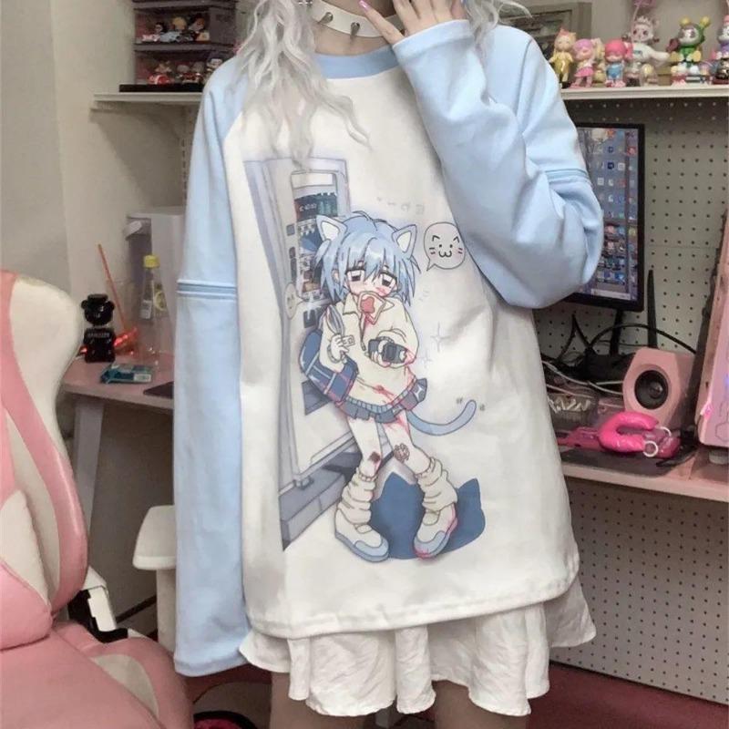 

2KWEIRD Y2k Aesthetic Detachable Sleeve T-shirt Women Kawaii Cat Print Grunge Tops Japanese Harajuku Tshirt Fairycore E-girl Streetwear S синій