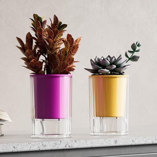 Selbstbewässerungstopf mit Abzugsloch Indoor Outdoor Hydrokulturpflanzentopf Tiefer Sichtbarer Vorratsbehälter Blumenpflanzgefäß mit Dochtseil