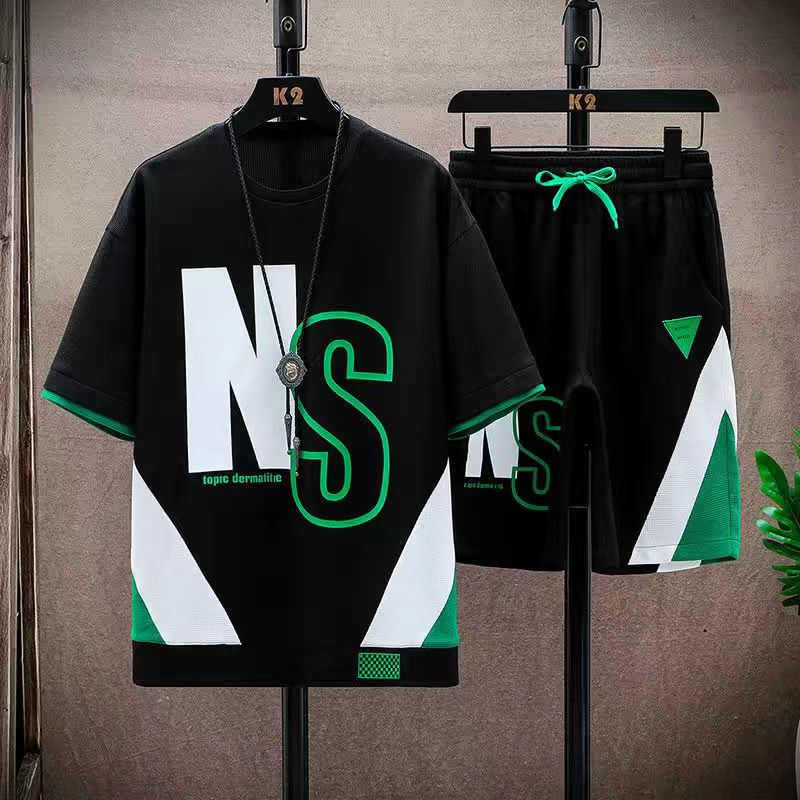 

Летний костюм Футболка с короткими рукавами Мужской комплект из шорт Топ с короткими рукавами S чёрный