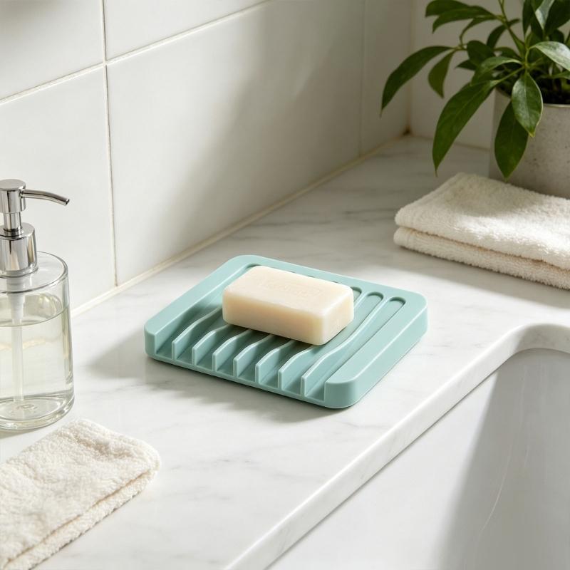 SelfDraining Silicone Soap Try With NonSlip Base Keeps Soap Dry For Bathroom And Kitchen Countertop Organization