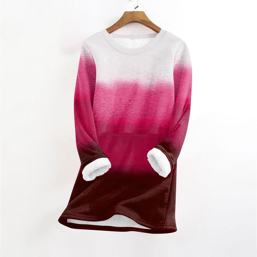Women's Fashionable Printed Round Neck Long Sleeved Plush Warm Pullover Top