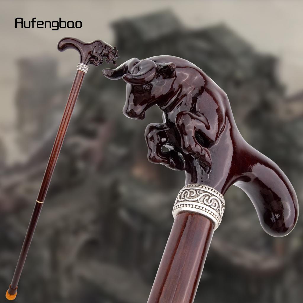 Brown Cow Bullfight Wooden Fashion Walking Stick Decorative Cospaly Cane Halloween Wood Mace Crutch  Wand Crosier 92cm