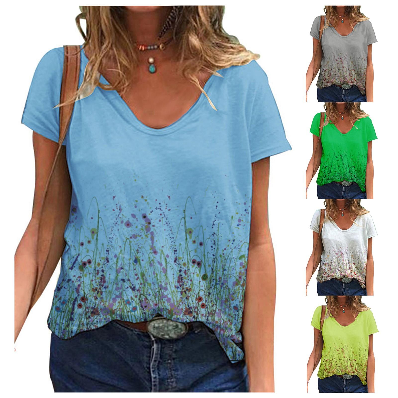 

Модная женская летняя футболка с коротким рукавом и v-образным вырезом с принтом, повседневные футболки