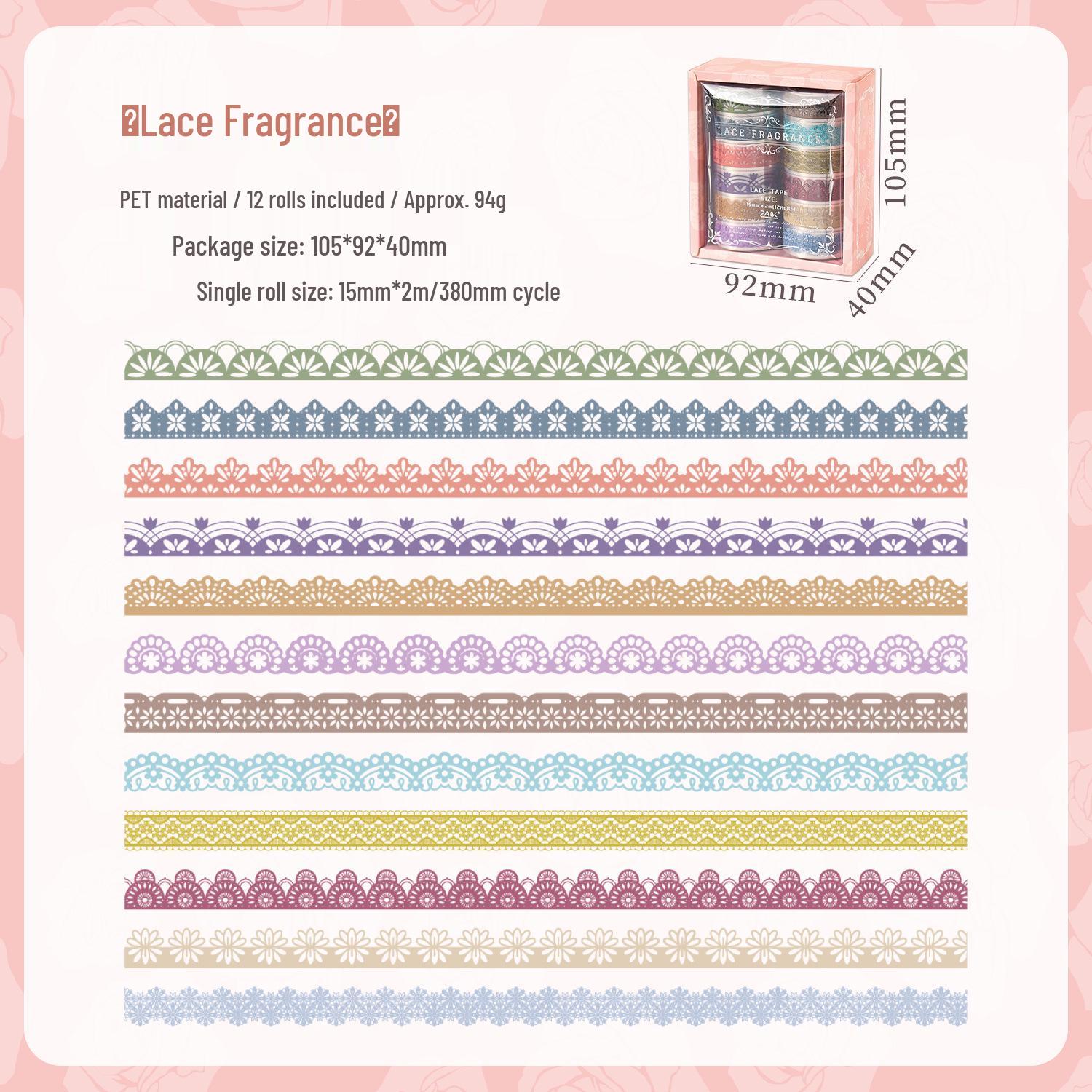 ZABC Серия «Мечта» Кружевная тема Шелковый сатин ПЭТ Лента для журналинга - 12 рулонов