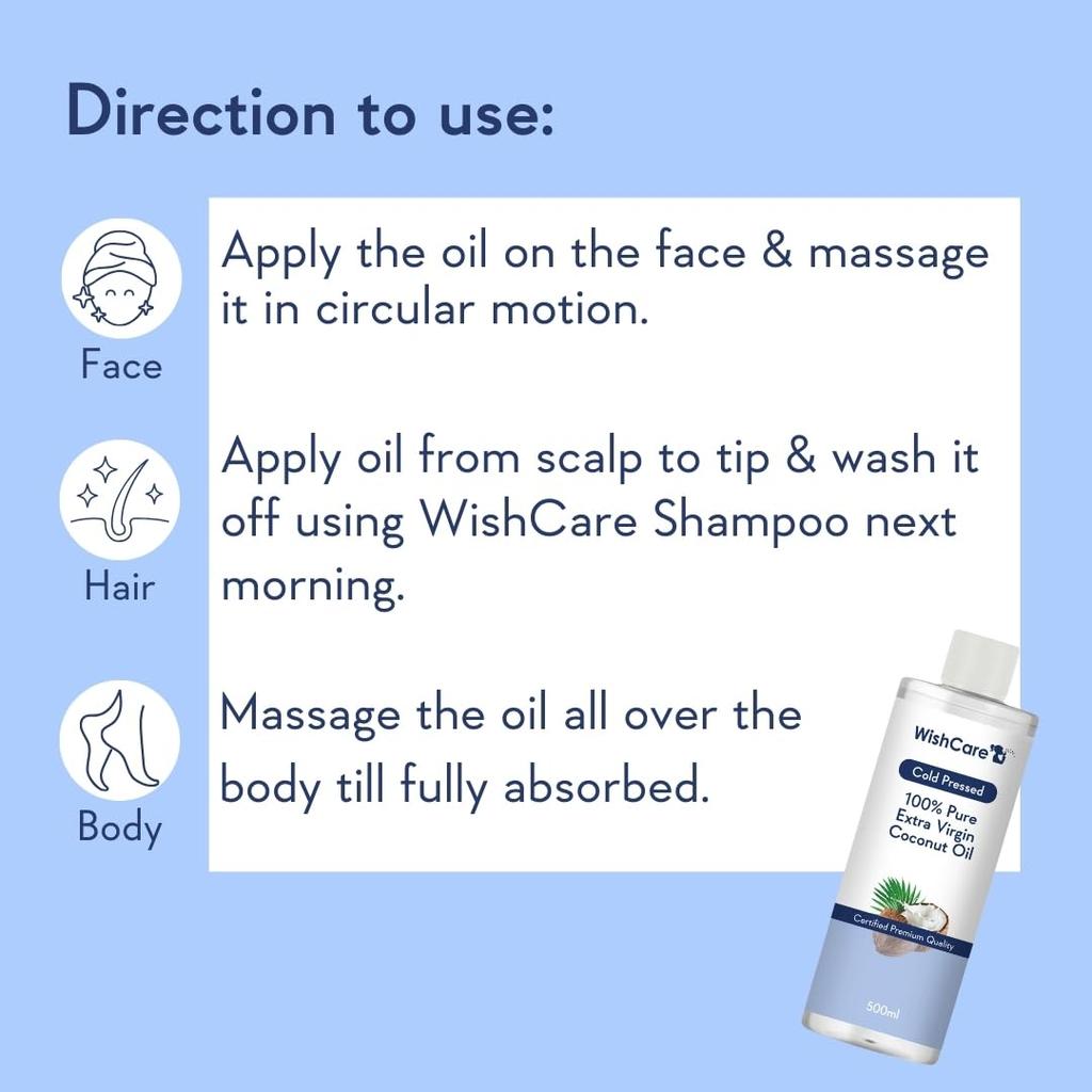 WishCare Premium Kaltgepresstes Natives Kokosöl 500 ml Natürlicher Feuchtigkeitsspender Für Haare Und Hautpflege Tägliche Anwendung