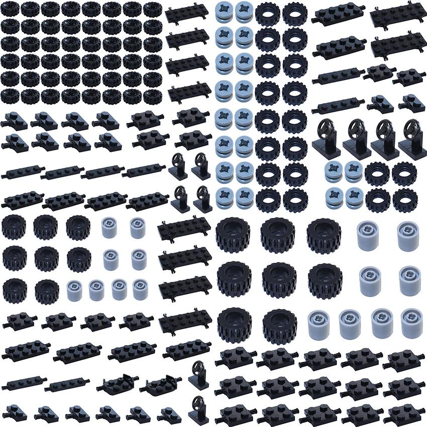 Non-Toxic Wheel Pack Tires Shaft Plate Holder Axle With Pin Building Blocks Moc Creative City Cars Diy Models Accessories Construction Toy