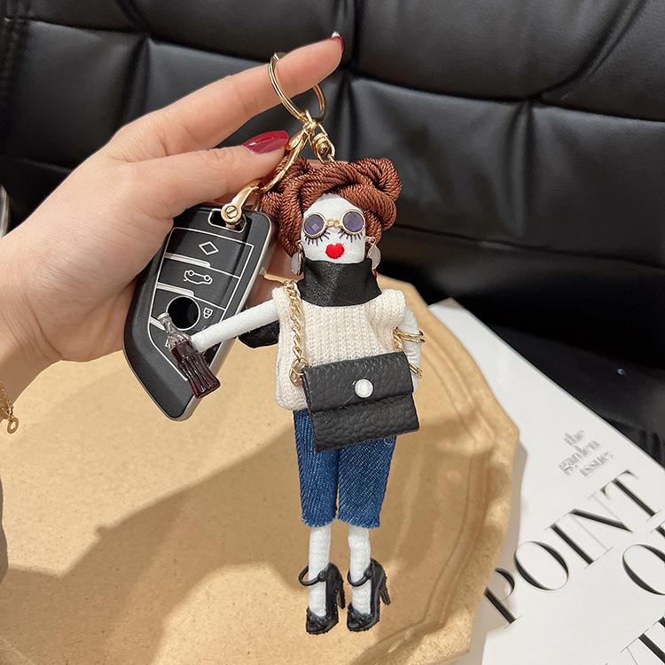 Korean Style Crossbody Bag with Girl Doll Clothes Set Keychain - Fashion Charm Gift