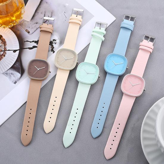 Square Student Watch Minimalist Analog Quartz Watch Faux Leather Band Simple Wristwatch for Teens Boys Girls