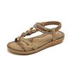 Fashion Beach Sandal Woman Luxury Female Shoe All-Match Large Size 2025 Summer Girls Rhinestone Fashion Comfort Low Spring Flat Beige Bi