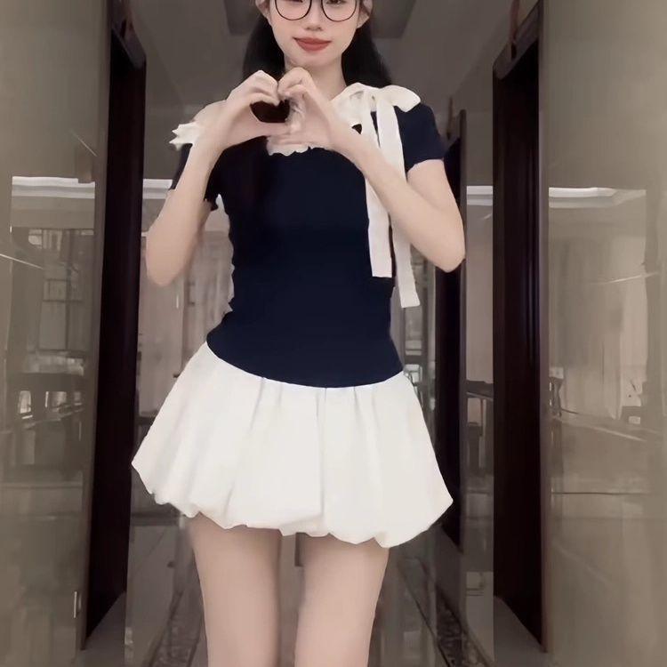 Korean fungus edge strap slanted shoulder short-sleeved T-shirt women's summer design sense slim and thin off-the-shoulder sweet hottie top