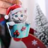 Cartoon Christmas Cup Cat Pendant Acrylic Cat Rearview Mirrors Pendant  for Car Xmas Tree Bag