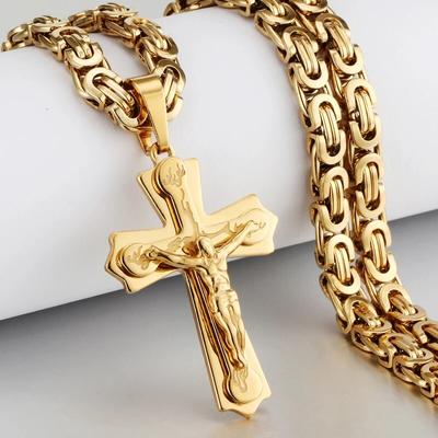 Diyalo Religieuze Jezus Kruis Ketting Mannen Rvs Kruisbeeld Hanger met Byzantijnse Ketting Kettingen Mannelijke Ketting Sieraden