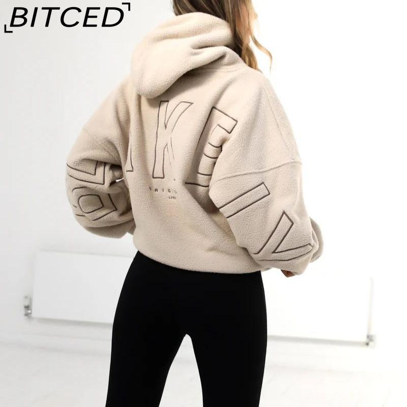 

BITCED Fleece-lined jacket with embroidered puffed-stitch detailing Autumn/Winter collection from trendy streetwear brand Thickened hooded sweatshirt XXL абрикосовий