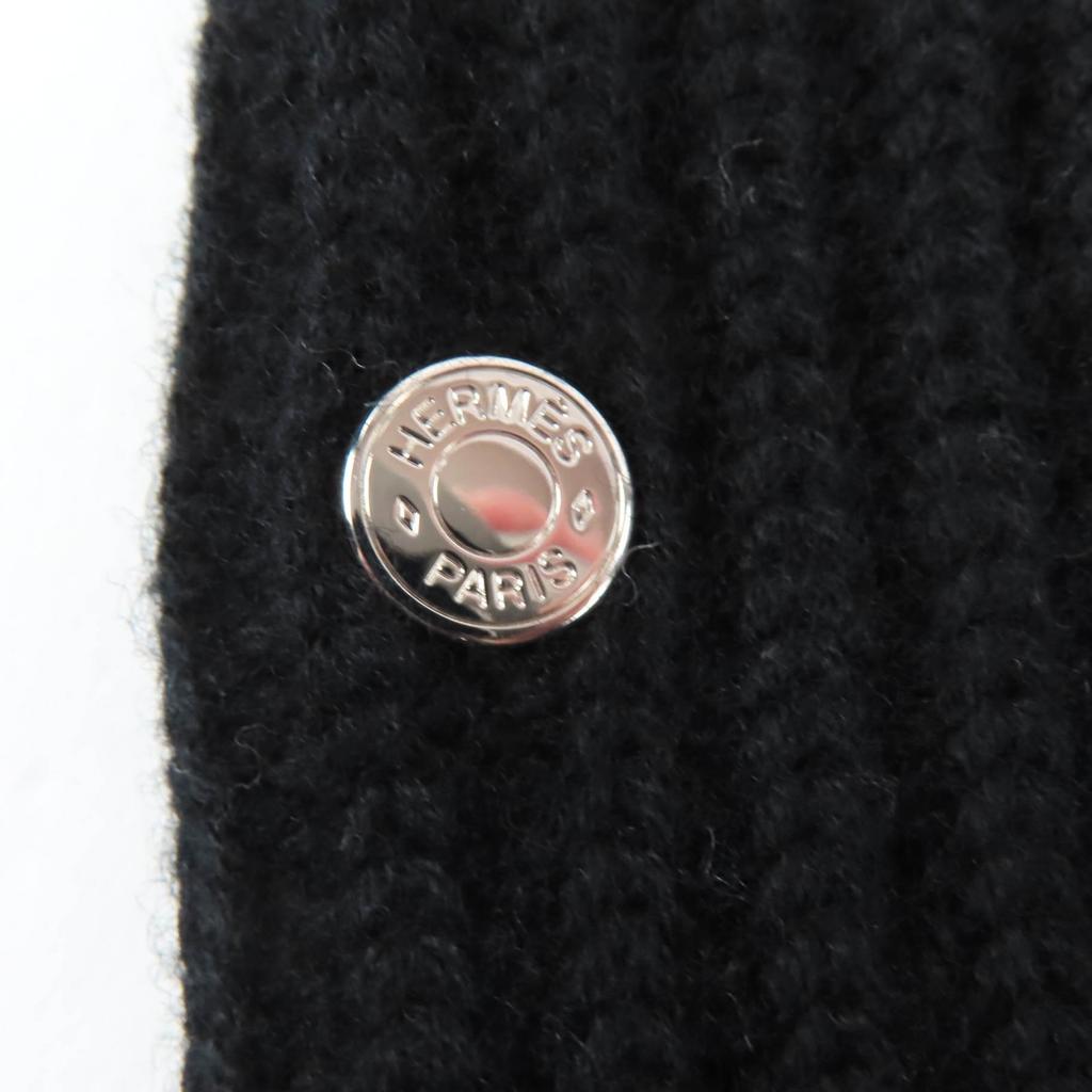 Excellent HERMES Gloves Serie Metal H Design Knit Gloves Black Wool Mens S Used