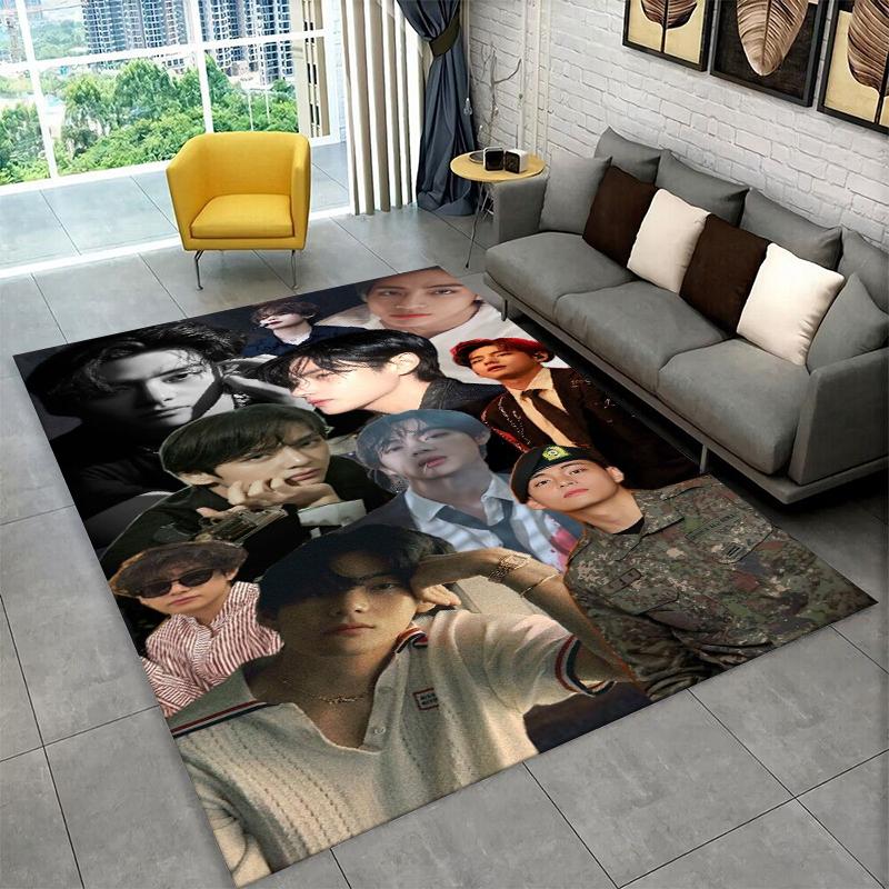 Famous B-BTS Kim Tae Hyung V KPOP Non-Slip Area Rug for Living Room,Bedroom,Playroom,Carpet Floor Mat Home Decor Rug Kids Room