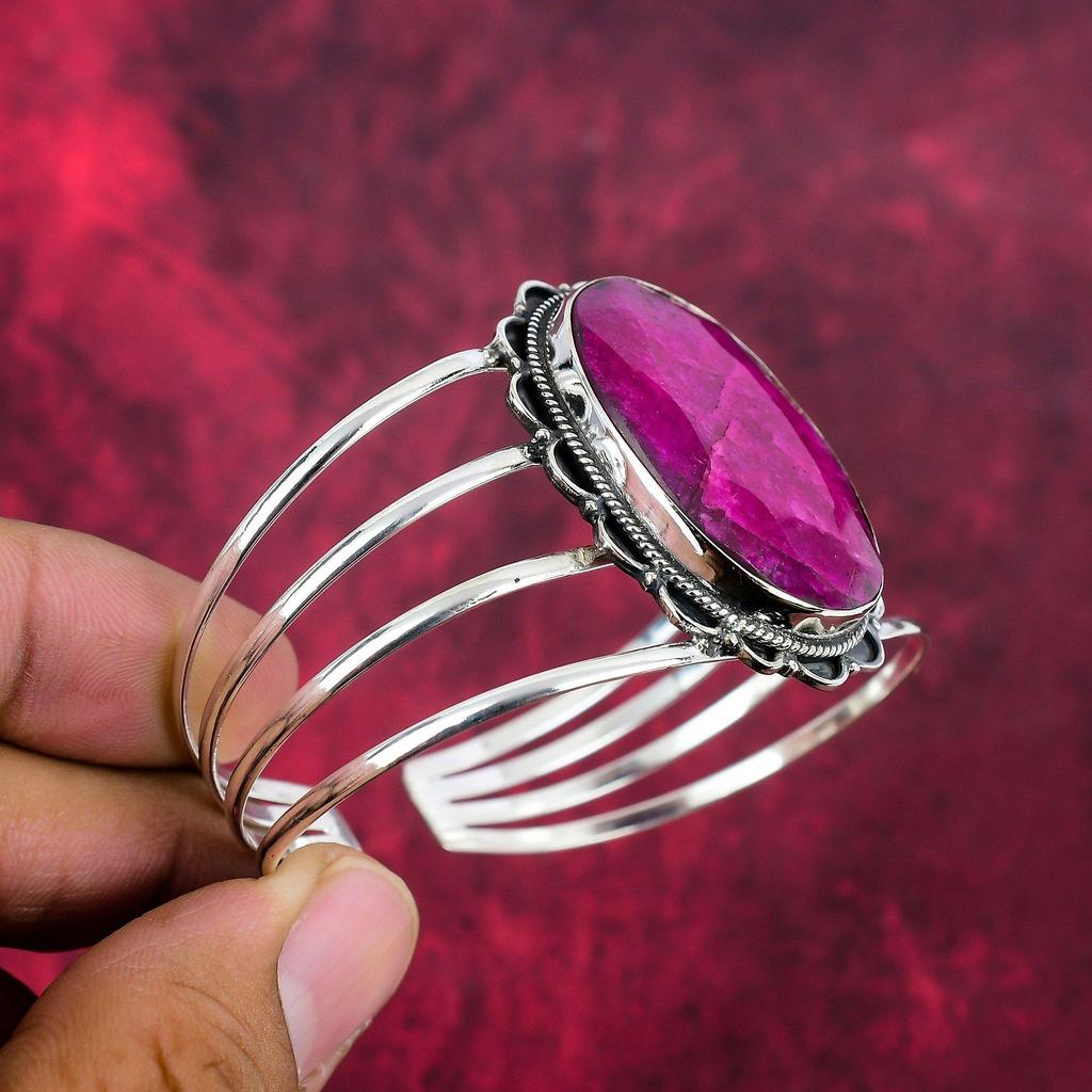 Rubin Zoisit Armreif Edelsteinschmuck, 925 Sterlingsilber massiv handgefertigter Armreif, neuestes Design Manschettenschmuck