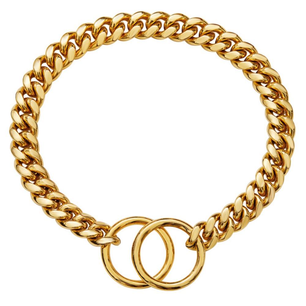 10Mm Small and Medium Pet Dog Chain Stainless Steel Titanium Steel Gold Cuban Chain Dog Collar Necklace Cat Chain