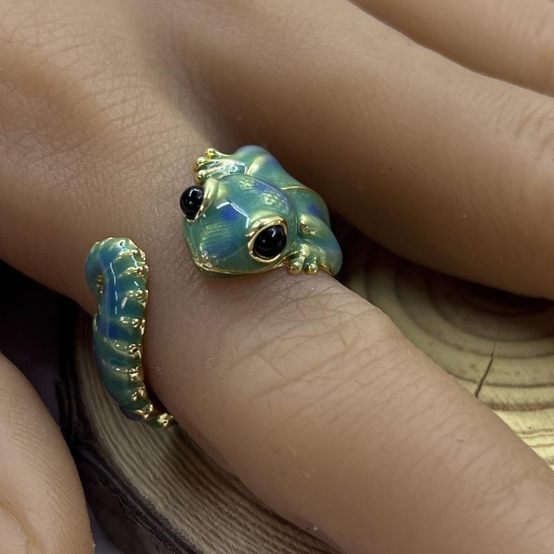 1PC Retro Stereo Lizard 3D Gecko Cute Animal Opening Ring Hip Hop Punk Style Size Can Be Adjusted for Daily Wear