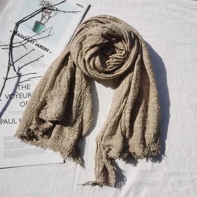 Solid Color Cotton Scarf for Women's Autumn and Winter New Collection, Dirty Dye Particle Natural Wrinkle Artistic Shawl Scarf