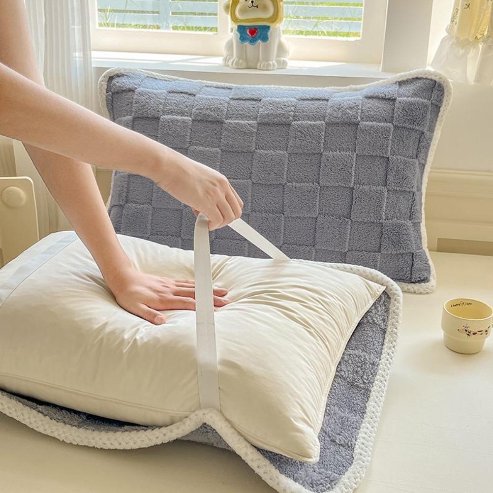 Tafu Velvet Pillow Cover with Ties Anti Slip Pillow Towel Without Shedding Hair Pillow Case Thickened Milk Velvet Pillows Towel