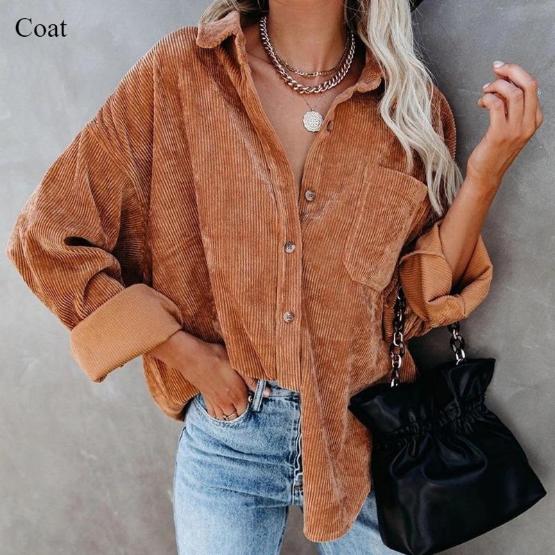 Loose Casual New Shirt Autumn Winter Women's Solid Color Lapel Corduroy Casual All-match Coat