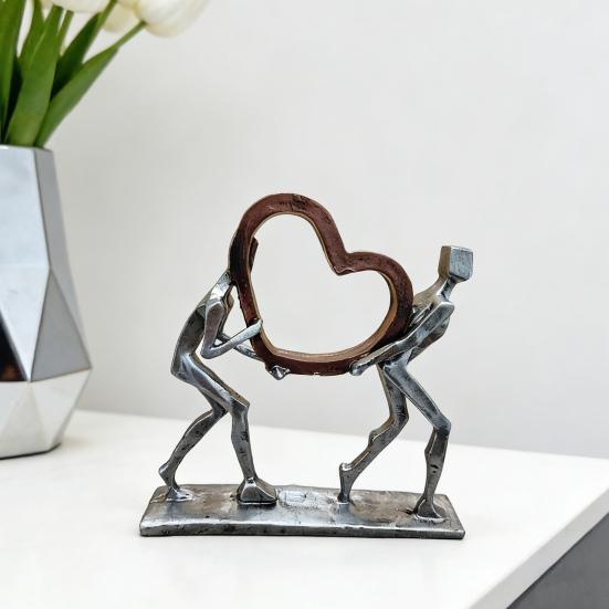Heart Figurine Two People Carrying A Heart Sculpture Resin Tabletop Ornament for Bedroom Living Room Study Office Wedding Valentine's Day Gift