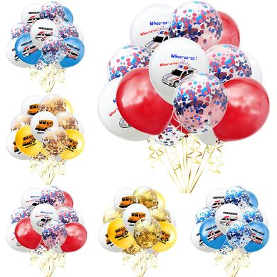 12 Inch Glitter Balloon Cartoon Print Police Car, School Bus, Ambulance Latex Balloon Safety Knowledge Party Decoration