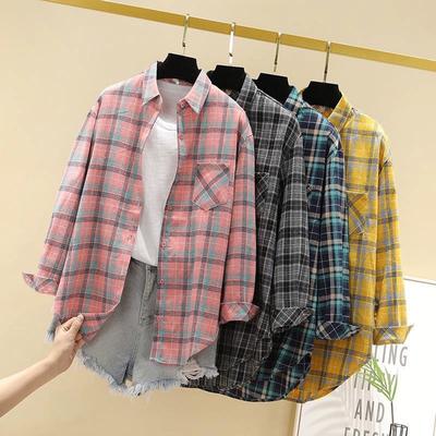 Spring Autumn Fashion Shirt Large Size Long Classic Sleeve Single-breasted Collar Patch Pocket Loose Plaid Print Casual Shirt Blouse