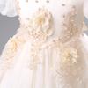 Children's Fashion Solid Color Round Neck Medium Sized Girls' Princess Dress Dress, Puffy Mesh Dress