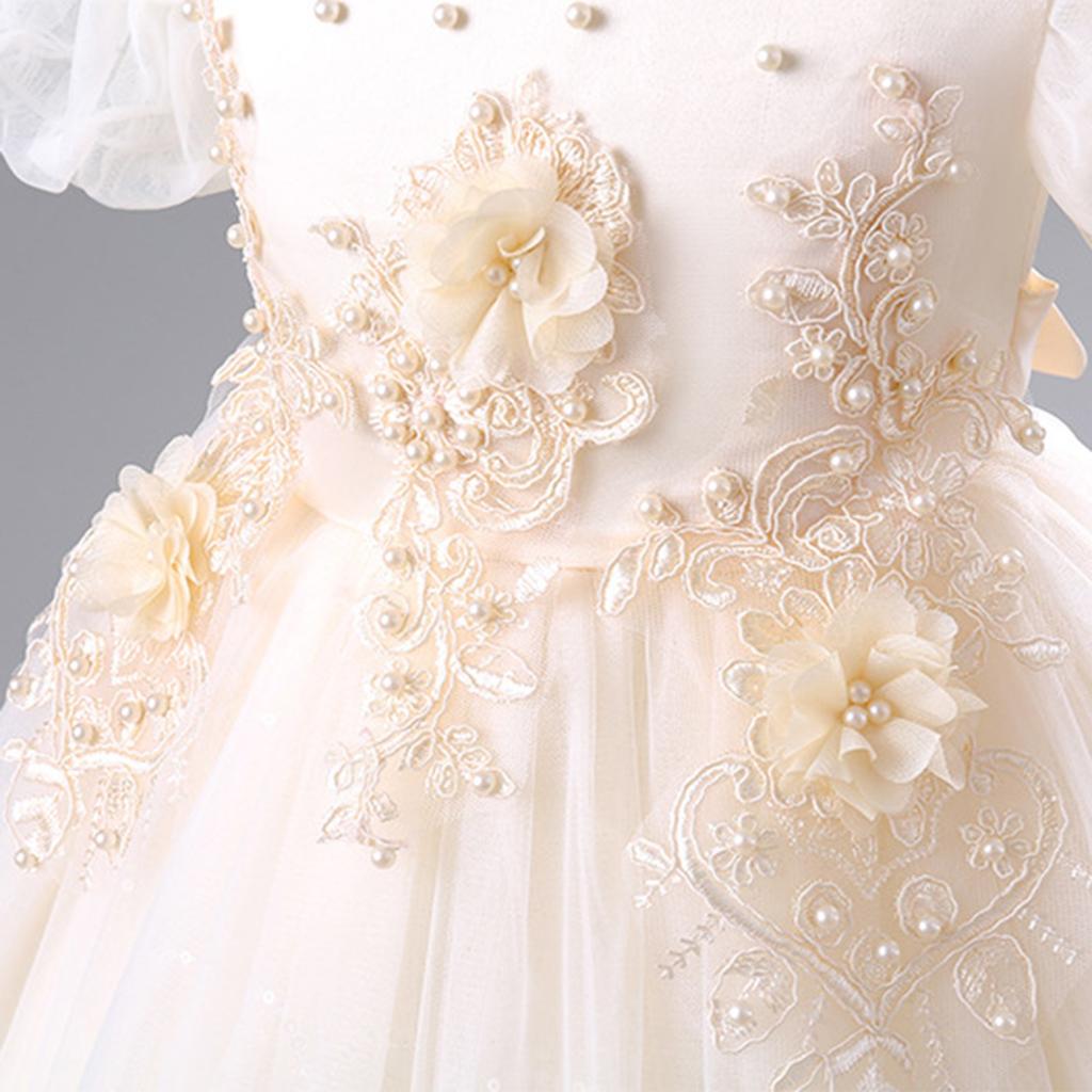 Children's Fashion Solid Color Round Neck Medium Sized Girls' Princess Dress Dress, Puffy Mesh Dress