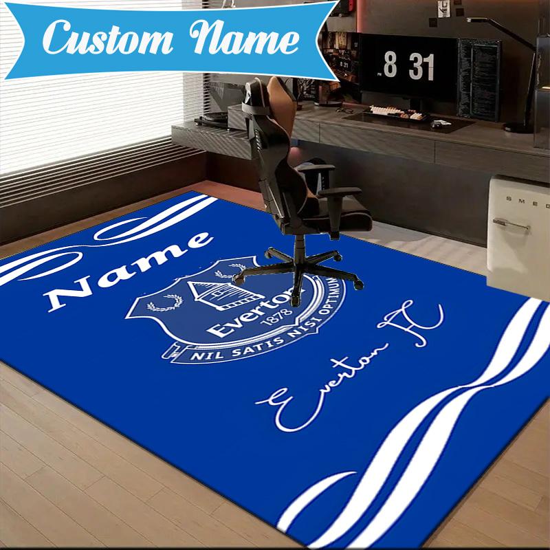 Custom Name Everton Football Crest Rug Game Carpet, Floor Mat for Bedroom Living Room Entryway Rug, Home Decor Idea Gift for Christmas Birthday