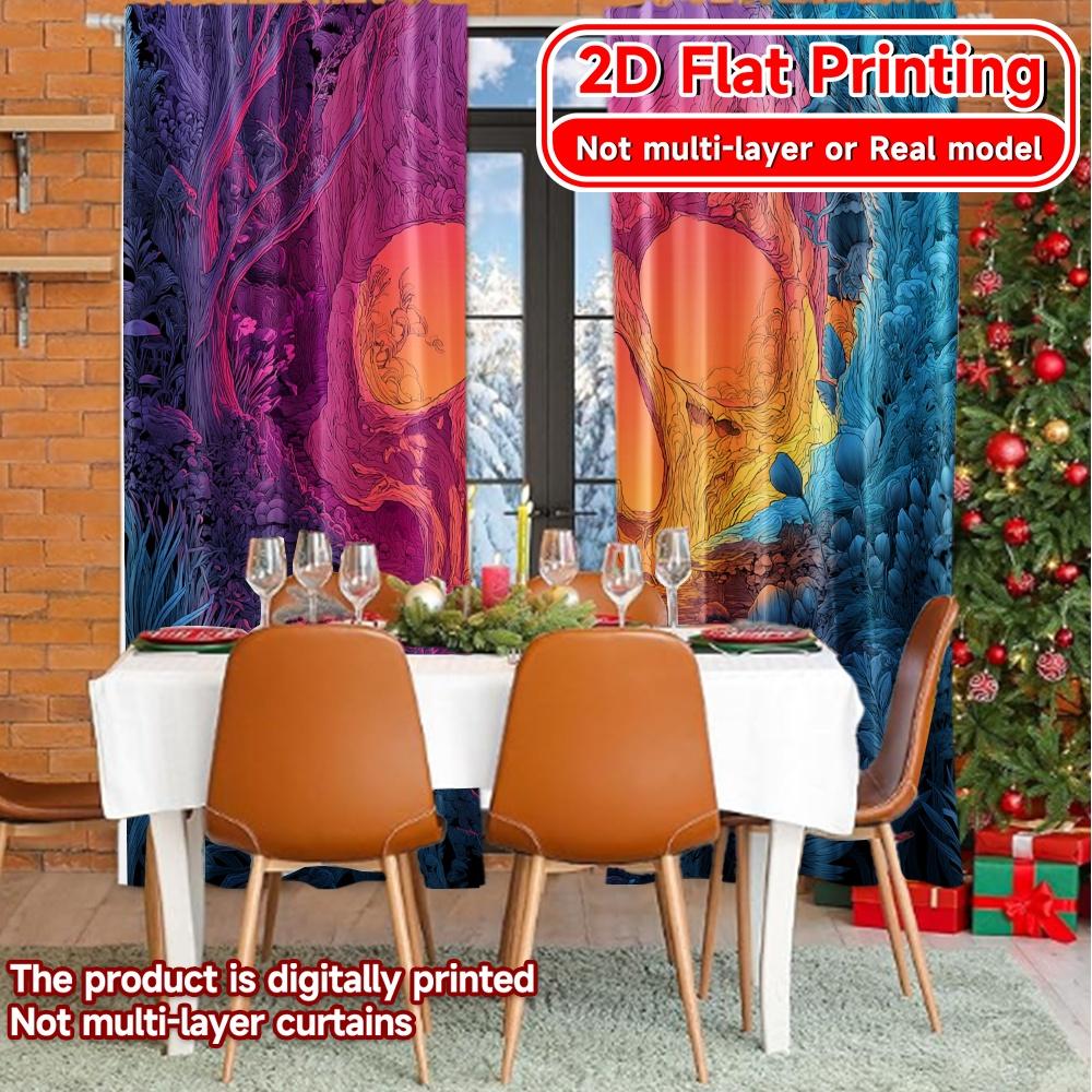 2D Flat Printing,2pcs Cosmic Skullscape Light Filtering Modern Curtains 100% Polyester Curtains Festive Perfect for Kitchen,