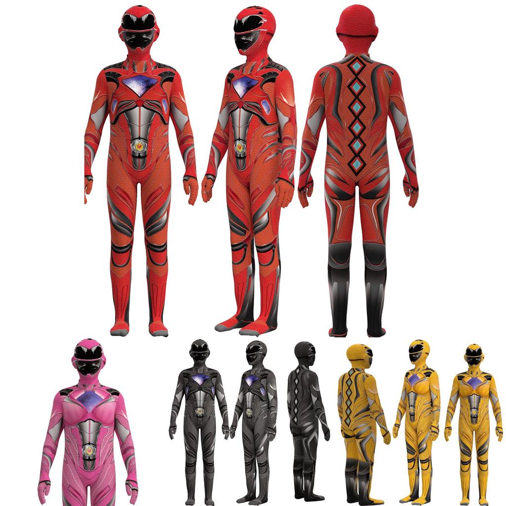 Kids Mighty Morphin Power Rangers Costume Jumpsuit For Halloween Or Cosplay Parties