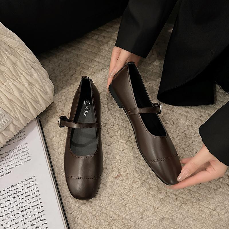 Fashion Silvery Women Mary Jane Shoes Fashion Square Toe Belt Buckle 2025 Spring Autumn Elegant Low Heel Female Shoes