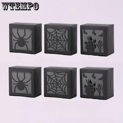 WTEMPO Foldable DIY Halloween Paper Gift Boxes Funny Clear Window Square Small Presents Packaging Boxes Party Decor Treat Boxes