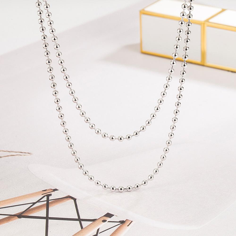 Simple 2.3Mm Round Bead Necklace Men'S And Women'S White Copper Electroplated Micron Rhodium Gold Jewelry Silver Buckle
