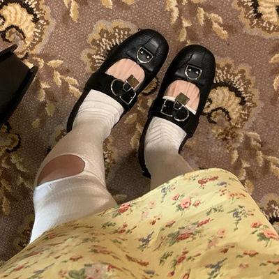 Schoenen met platte zool, nieuwe Mary Jane-schoenen met metalen gesp voor lente en herfst, met ronde neus, zwart, voor dames