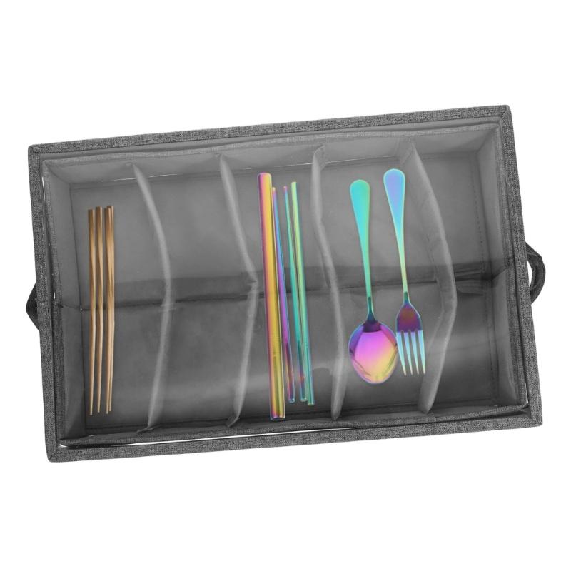 Kitchen Storage Box With Removable Cover Reinforced Handles Stackable Design For Cutlery Office Supplies Jewelry Organizing