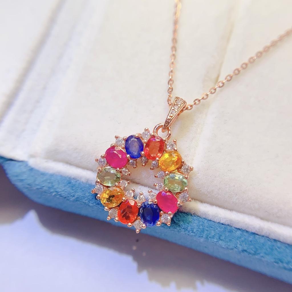 Fashion Engagement Wedding & Anniversary Gift 925 Sterling Silver Natural Fancy Colored Sapphire Classic Pendant for Women