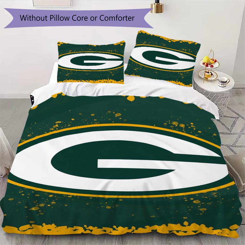 Green Bay Packers Muster Bettwäsche Steppdecken-Set Bettbezug Kissenbezug Heimdekoration Geburtstagsgeschenk (1*Bettbezug + 2*Kissenbezug ohne Füllung)