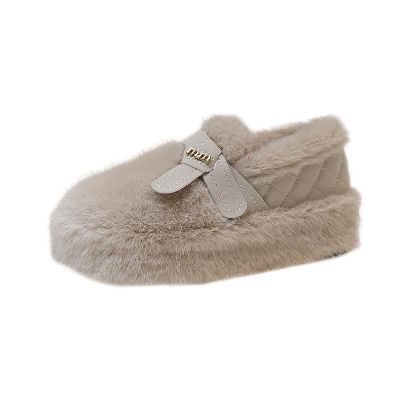 Thick-soled one-pedal white plush European plush shoes Children wear plush 2025 new Doudou cotton shoes in autumn and winter