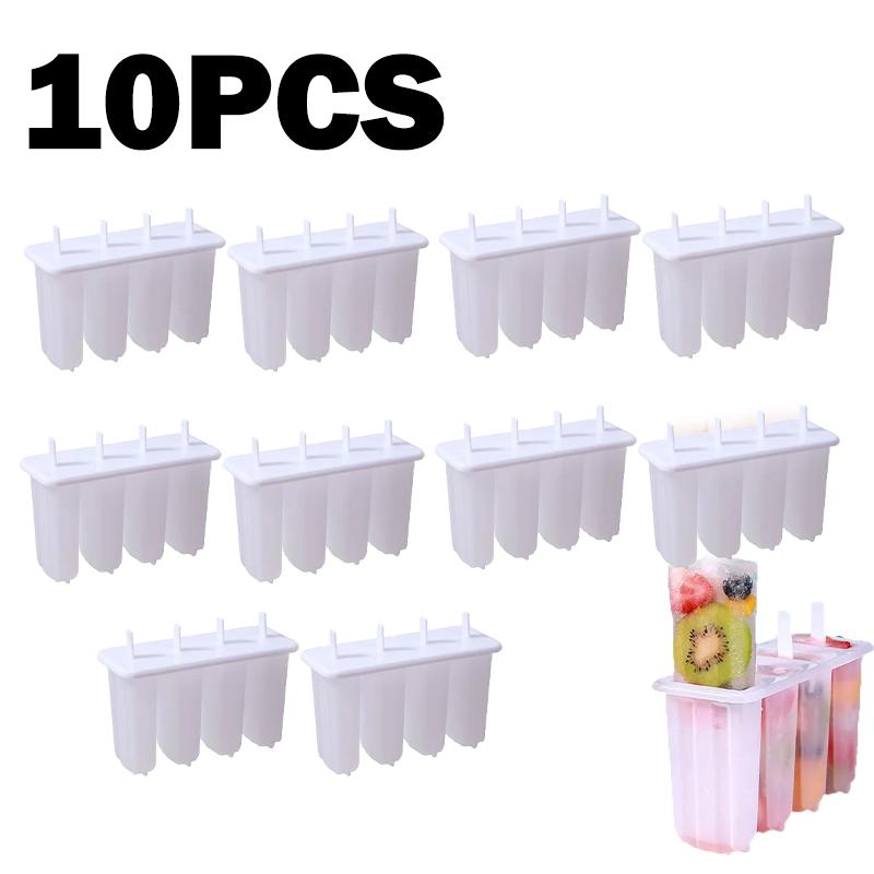Summer 4 Link Popsicle Mold With Lid Homemade Ice Cream Mold Reusable Mung Bean Popsicle Maker Frozen Ice Cream Tray