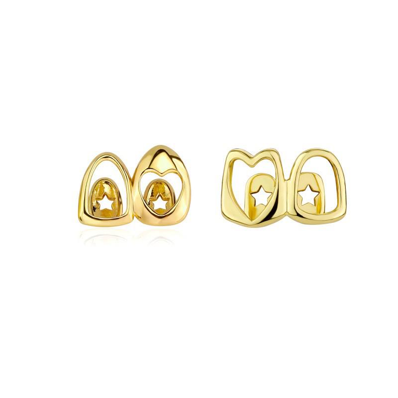 Two-Tone Hollow Heart Gold Grillz Streetwear Hip Hop Teeth Set