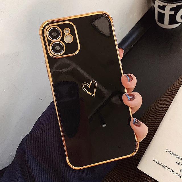 Electroplating Phone Case Bumper For Iphone 11 12 13 Pro Max Mini Xr X Xs 7 8 Plus Se Love Heart Soft Tpu Shockproof Back Cover