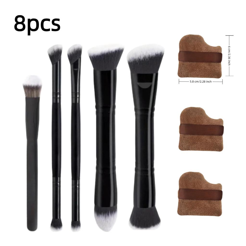 5 Double-Ended Makeup Brushes: Foundation, Blush, 3-Color Contour, Soft Bristle, Loose Powder, Beauty Tool Set