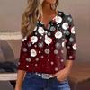 Women's T Shirt Tee Christmas Printed Button 3/4 Sleeve Tunic Daily Weekend Fashion Basic V- Neck Regular Top