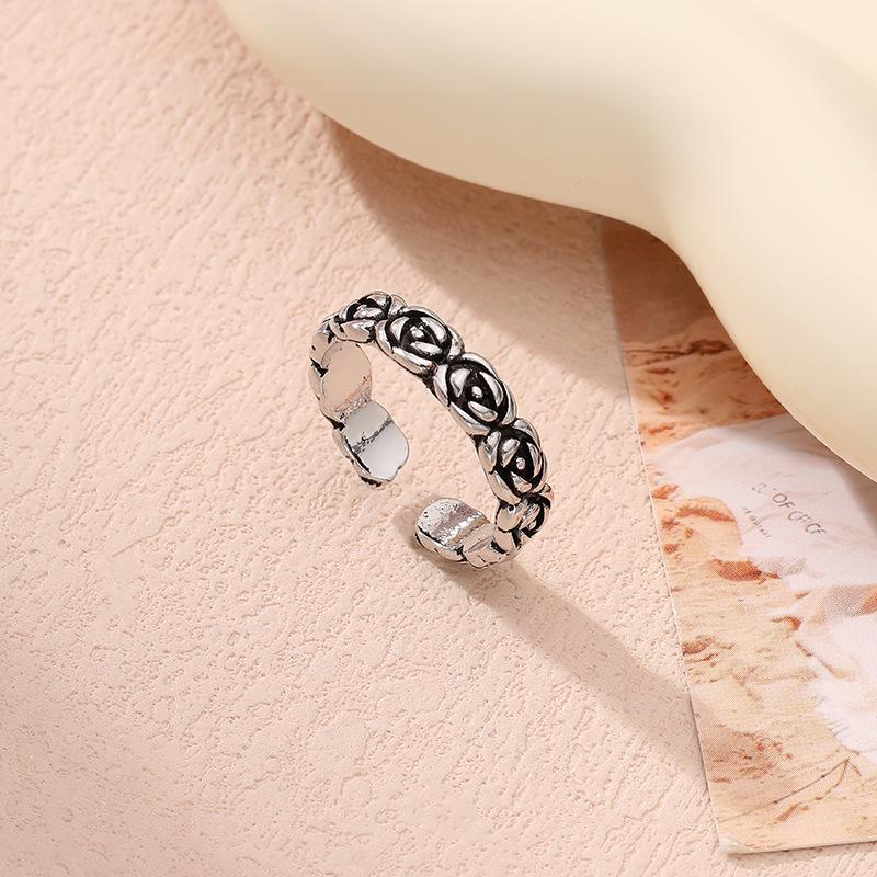 Ancient silver geometric ring literary and retro personality light luxury fashion jewelry finger ring women
