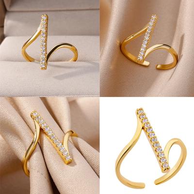 Stylish Minimalist Wave Design Ring Zinc Alloy Gold or Silver Tone Party Jewelry Delicate Finger Rings For Women
