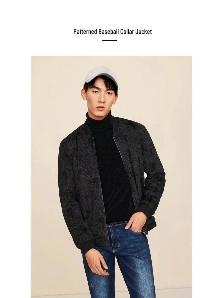 Men's Autumn Letter Print Baseball Collar Jacket with Large Pockets