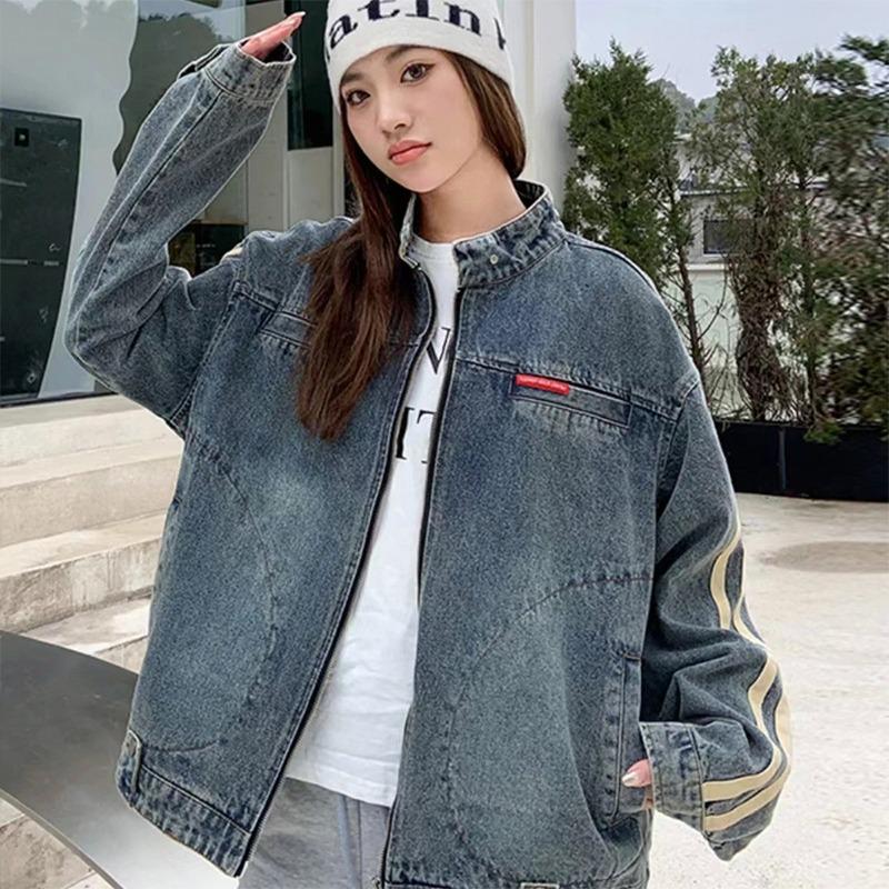 

Unisex Retro Japanese Stand-Collar Denim Jacket - Casual Spring/Autumn Outerwear XXL
